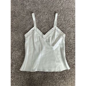 vintage marks & spencer silky stain lace trim tank top camisole size 14